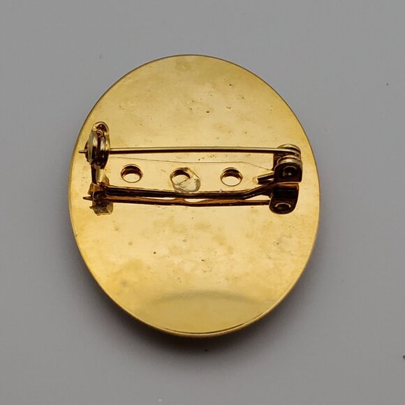 Vintage VAN GOGH ' Sunflowers ' Image Oval Gold Rim Brooch Pin Domed Glass - Picture 5 of 5